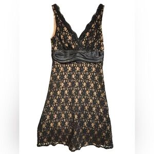 🔥🖤Beautiful, rich black lace dress w/ nude lining. Perfect little black dress!